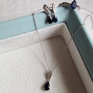 Sapphire and cubic zirconia sterling silver set